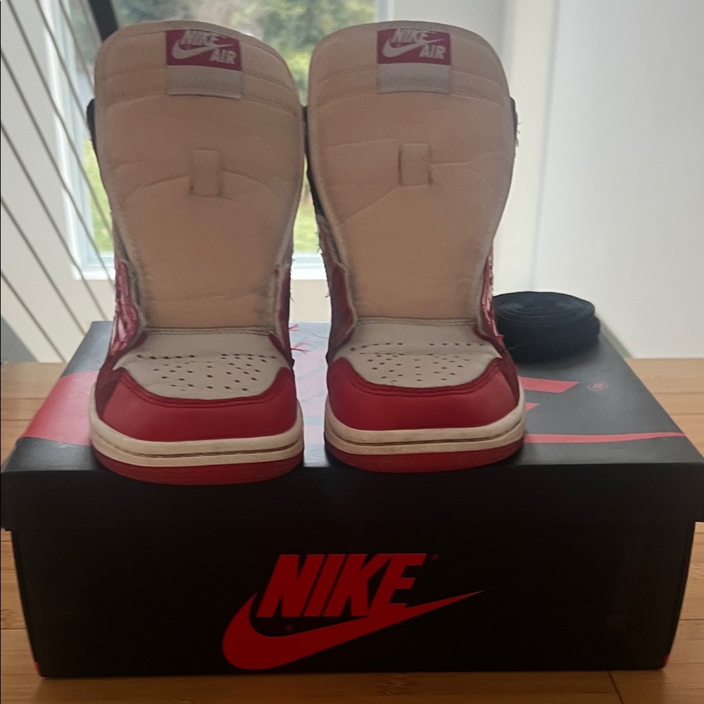 Nike Red and White High-Top Sneakers with Logo